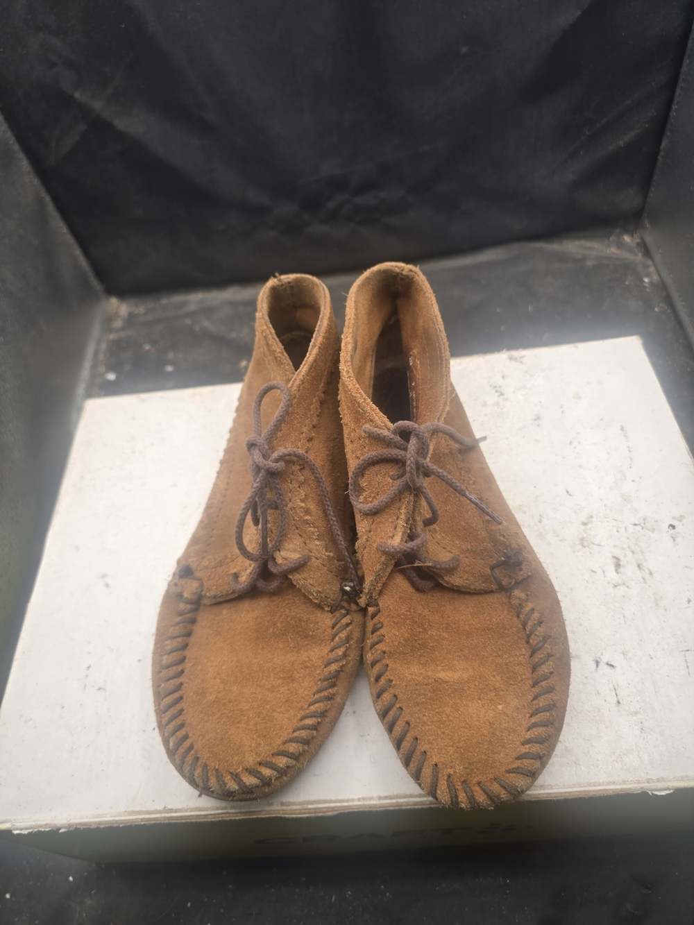 Minnetonka Tan Suede Lace-Up Ankle Moccasin Booties